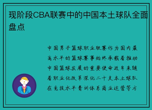 现阶段CBA联赛中的中国本土球队全面盘点